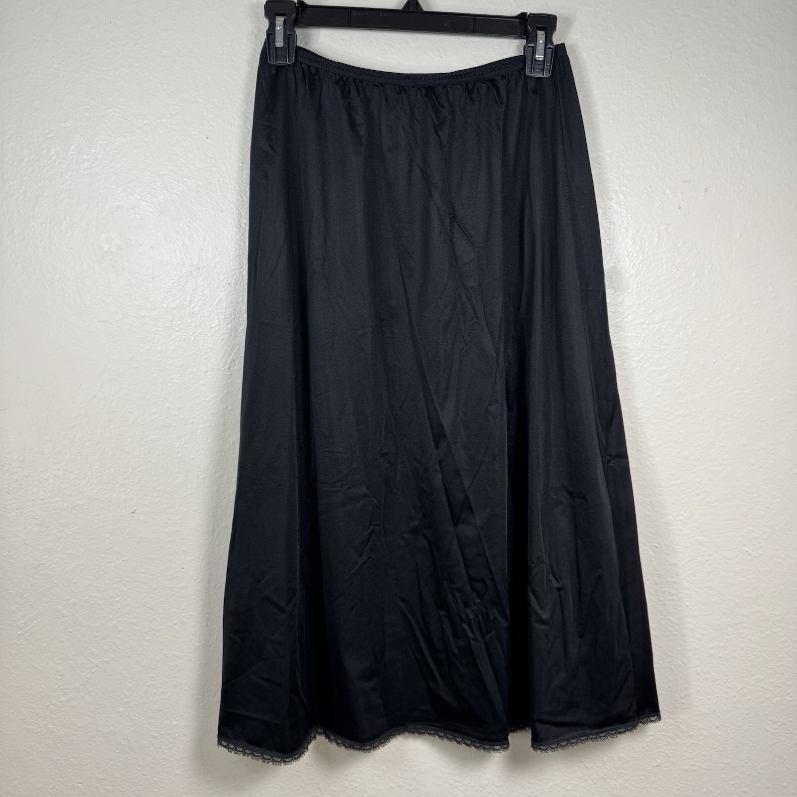 Vintage Vanity Fair Womens Black Maxi Skirt Slip Tricot Nylon Size M Lace Hem