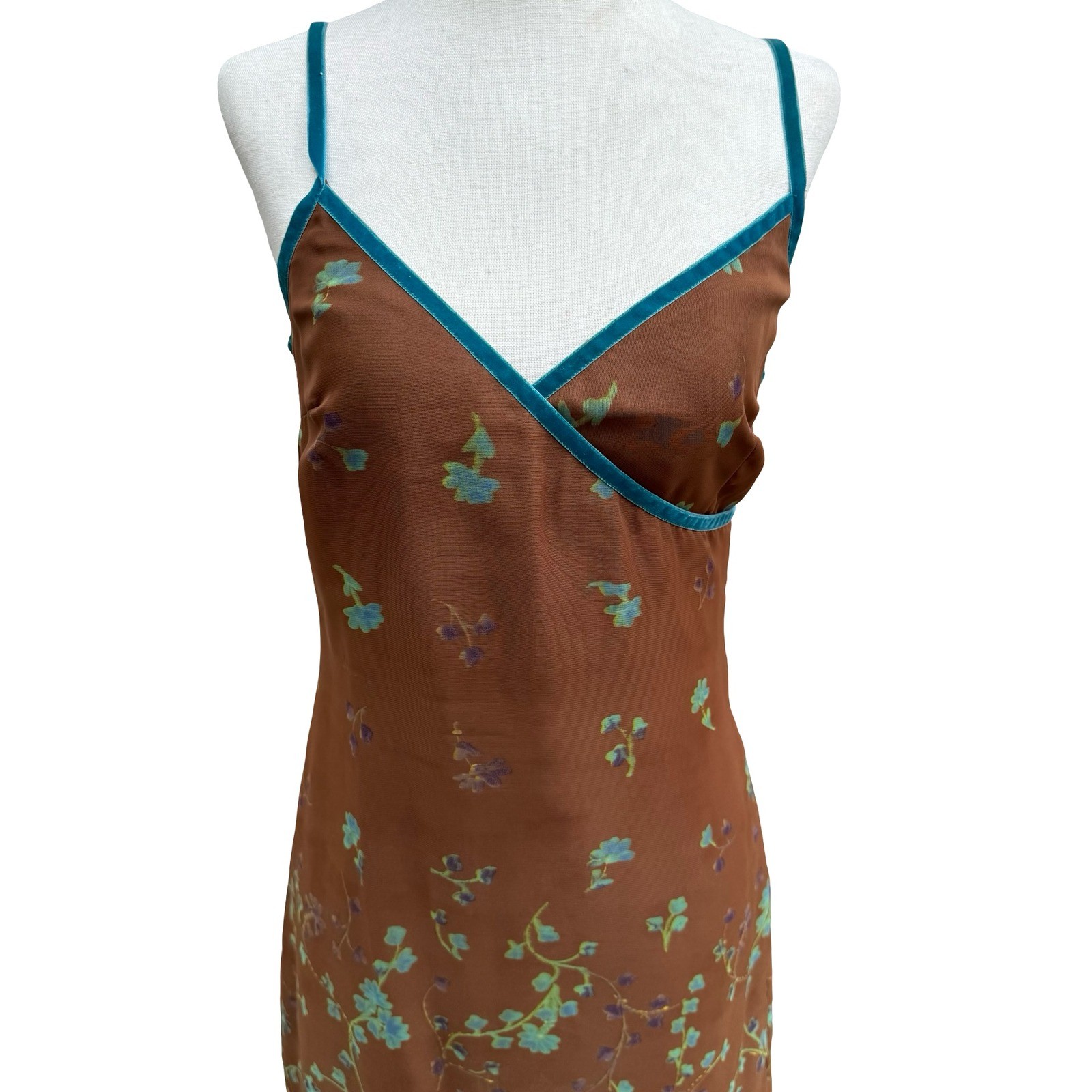 Parallel Vintage Y2K 90s Whimsygoth Fairycore Brown Mesh Floral Mini Dress 6