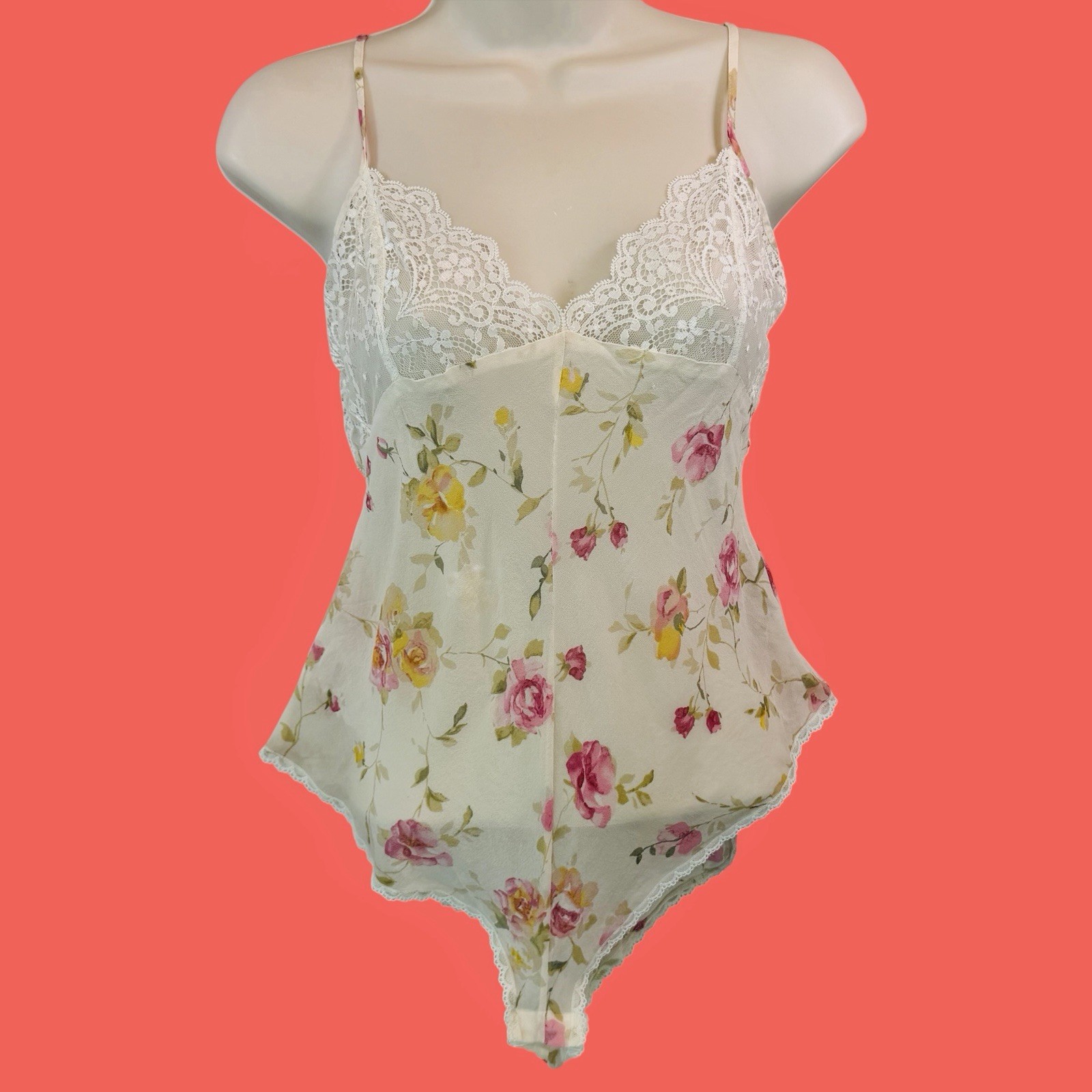 VICTORIA’S SECRET … 100% Silk Chiffon Lace Teddy Bodysuit … Size S