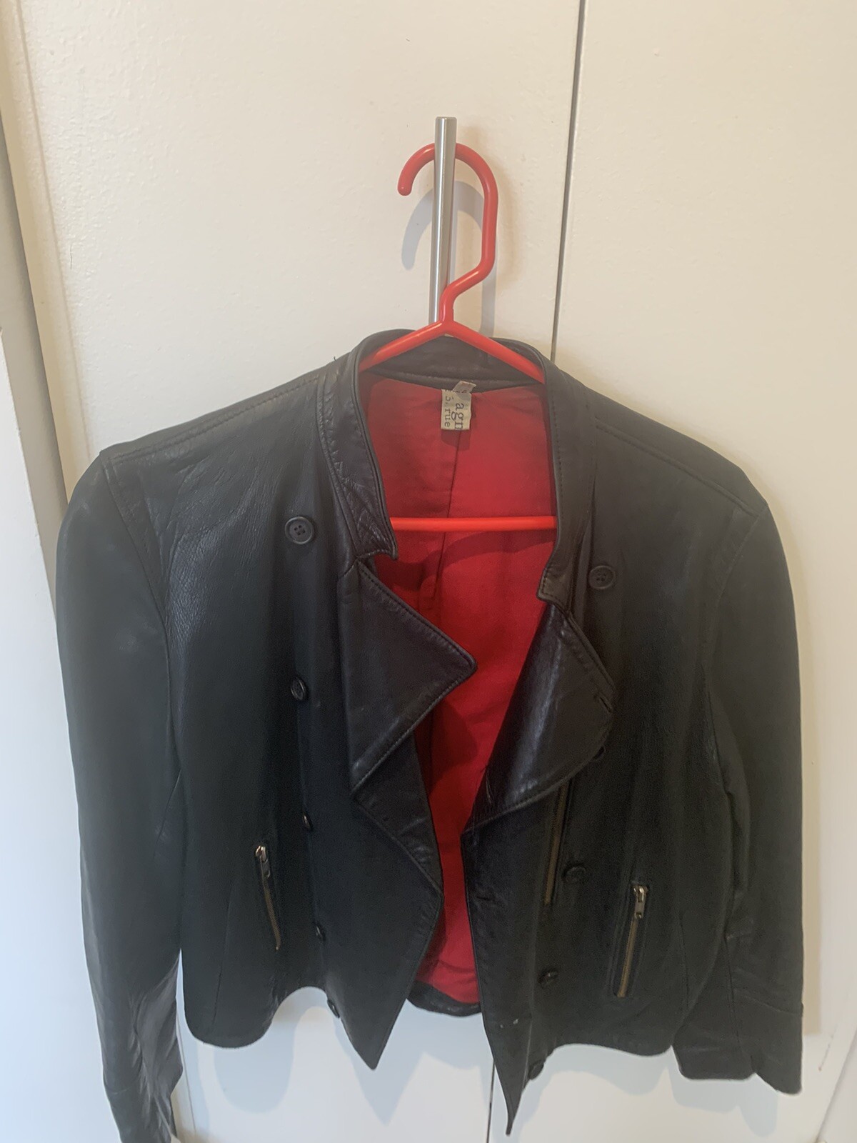 Vintage 80’s AGNES B leather red lined Jacket France SZ 42 women’s or Unisex