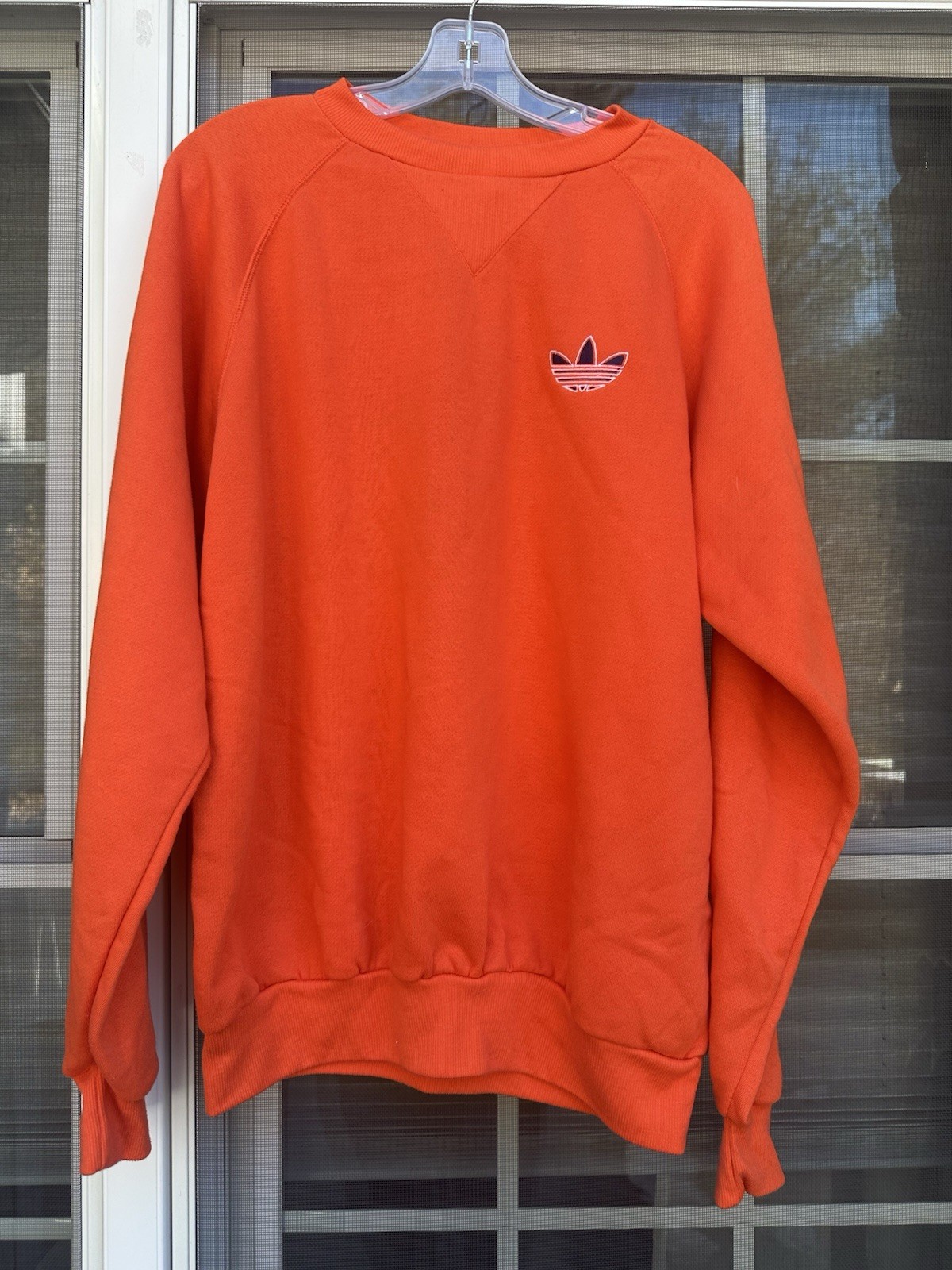 VINTAGE Orange Adidas Sweatshirt with Embroidered Logo Size medium