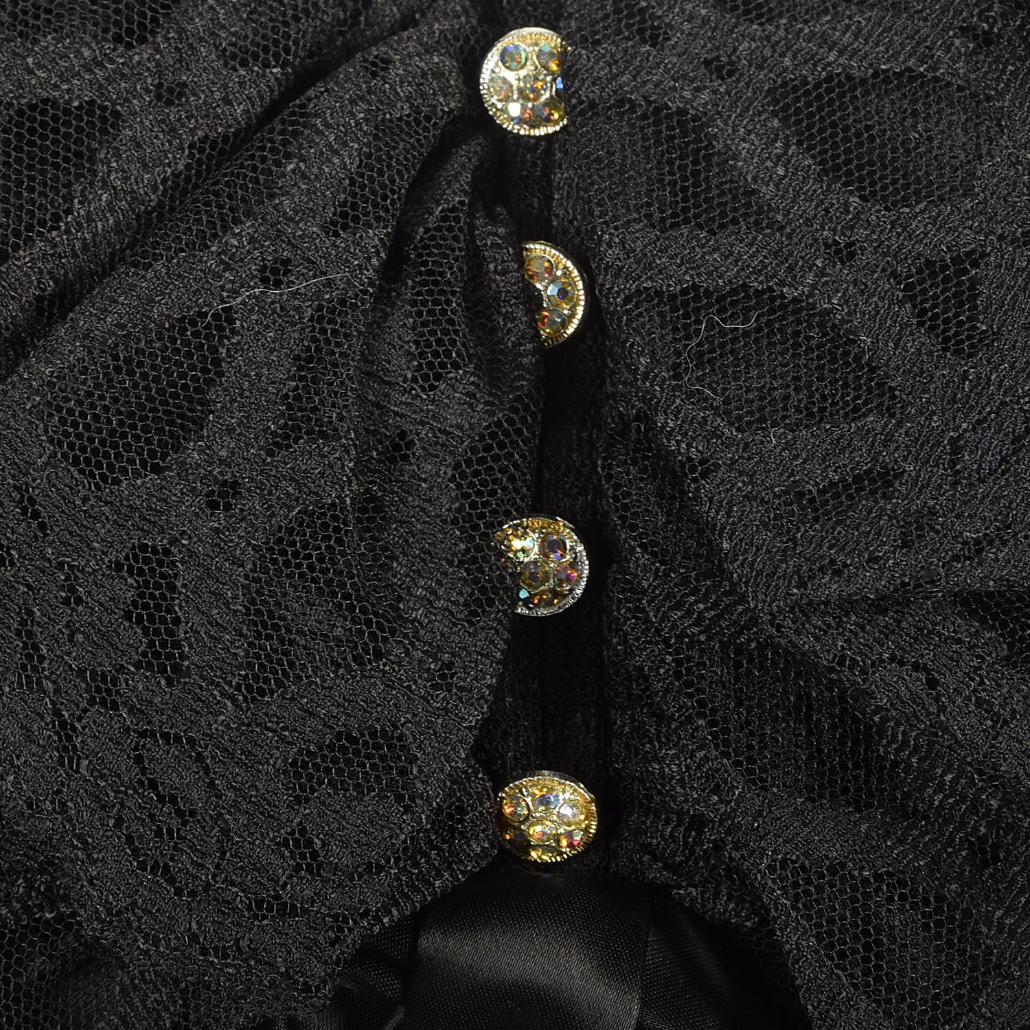 Medium 1970s Black Mini Dress Sheer Long Sleeve Ruffle Collar Cocktail Party LBD