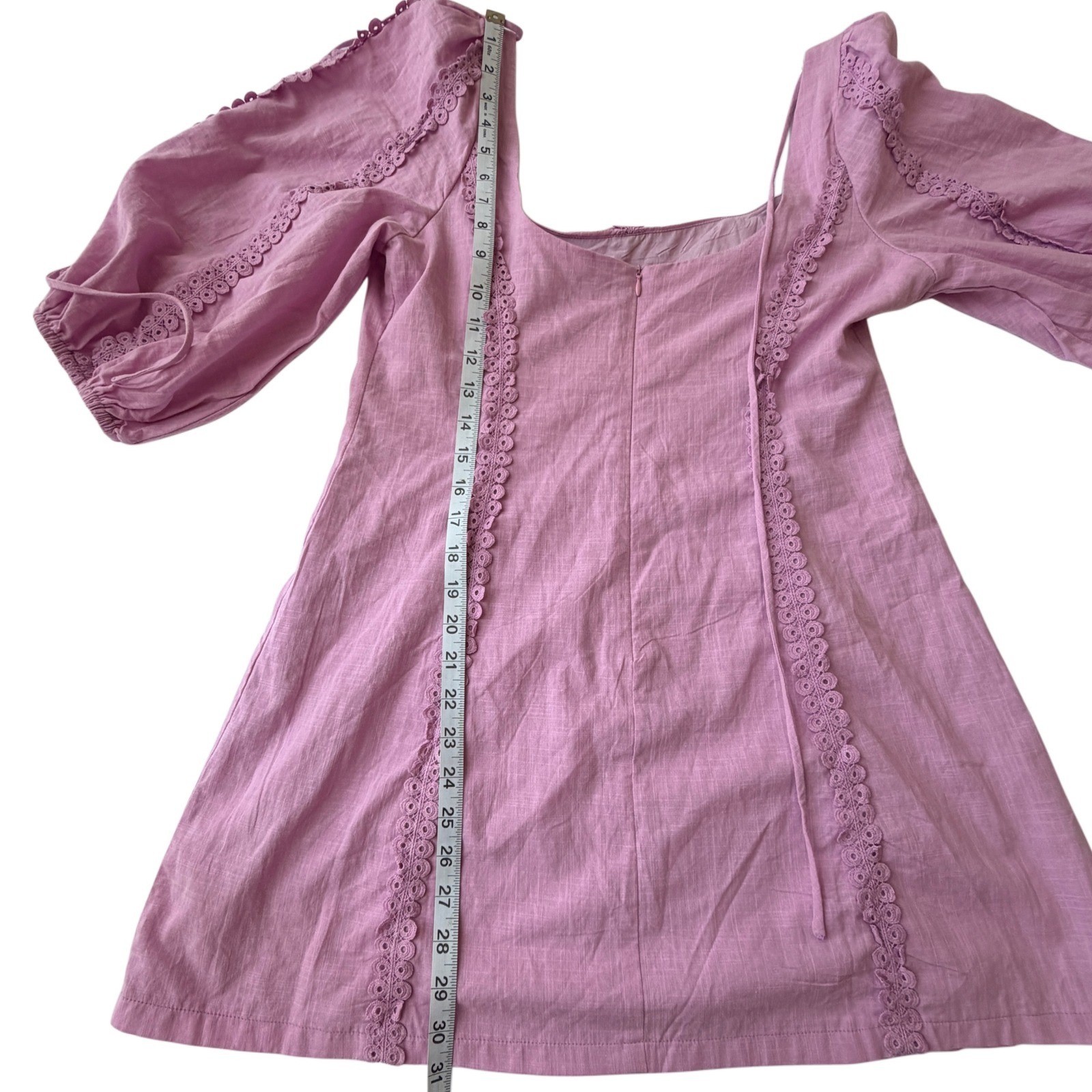 Fortunate One Purple Time Flies Mini Dress Size XL Boho Puff Sleeve Open Back