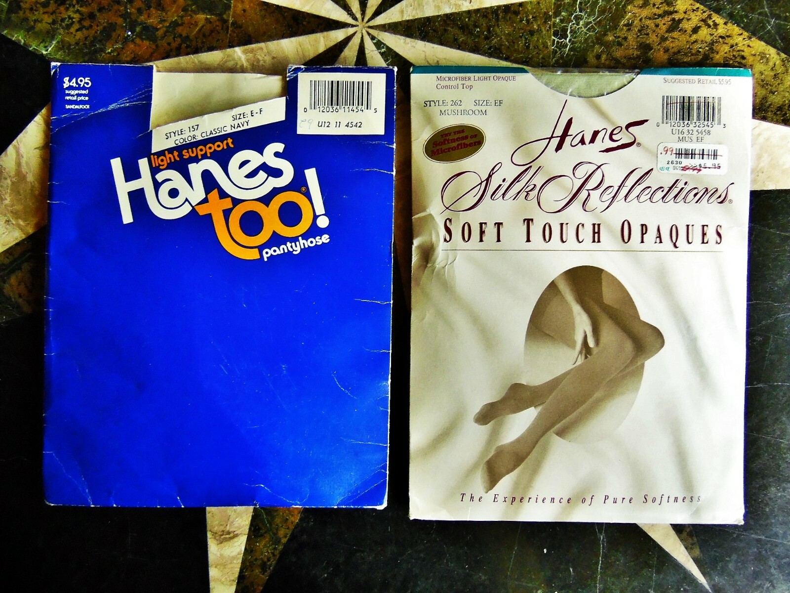2 VINTAGE HANES TOO!/ SILK REFLECTIONS SIZE E- F NAVY MUSHROOM PANTYHOSE