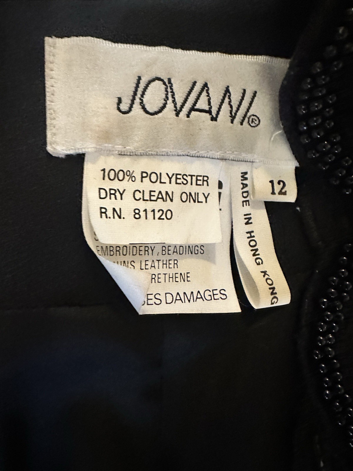 Vintage Jovani Dress Suit Size 12 Beaded Black Jacket / Skirt Evening Set Rare