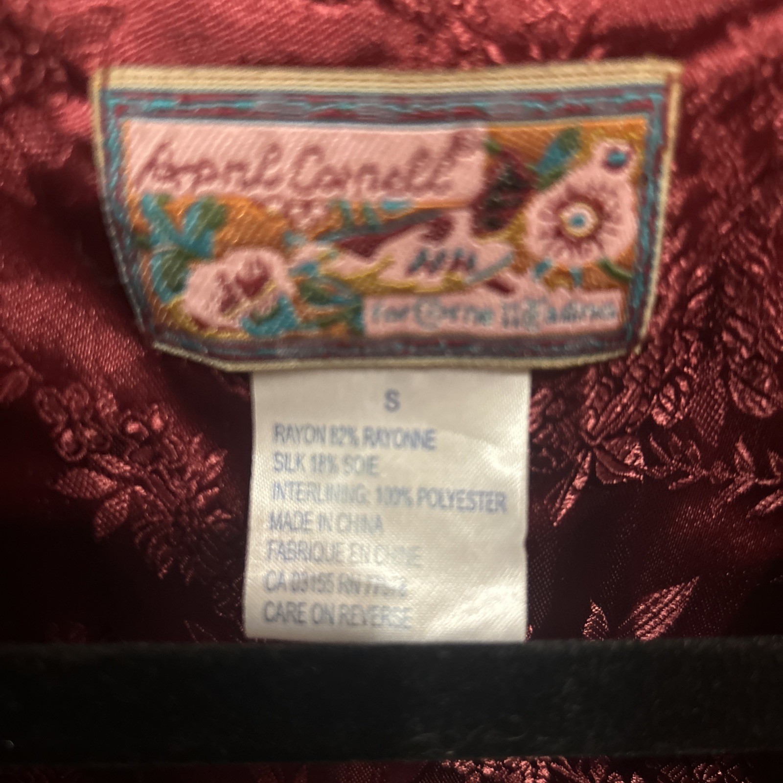 Vintage April Cornell Red Velvetine Coat Rauching & Button Accents Size S