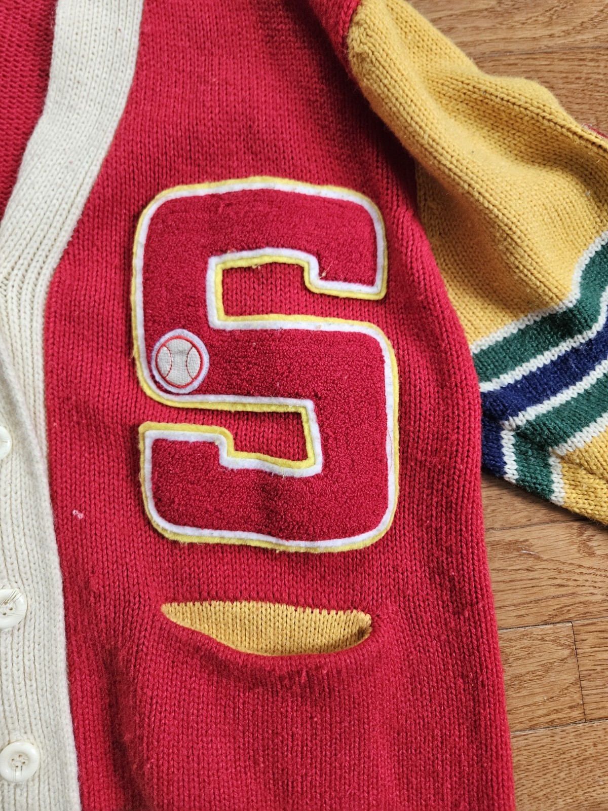 Courtney Rhodes women’s vintage varsity knit baseball cardigan sweater Large