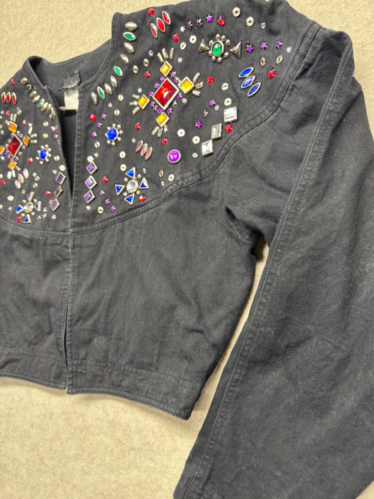 Vintage IIF Bolero Women M Black Bejeweled Western Rodeo Rockabilly