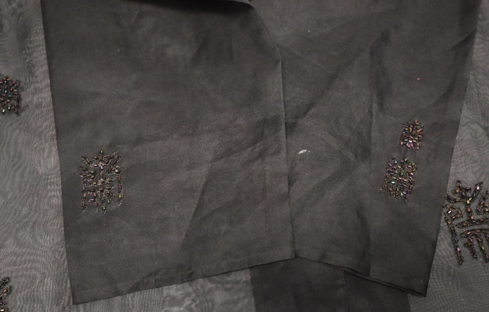 Vintage 1980s Chicos Design 100% silk embellished black sheer buttons up dress 2