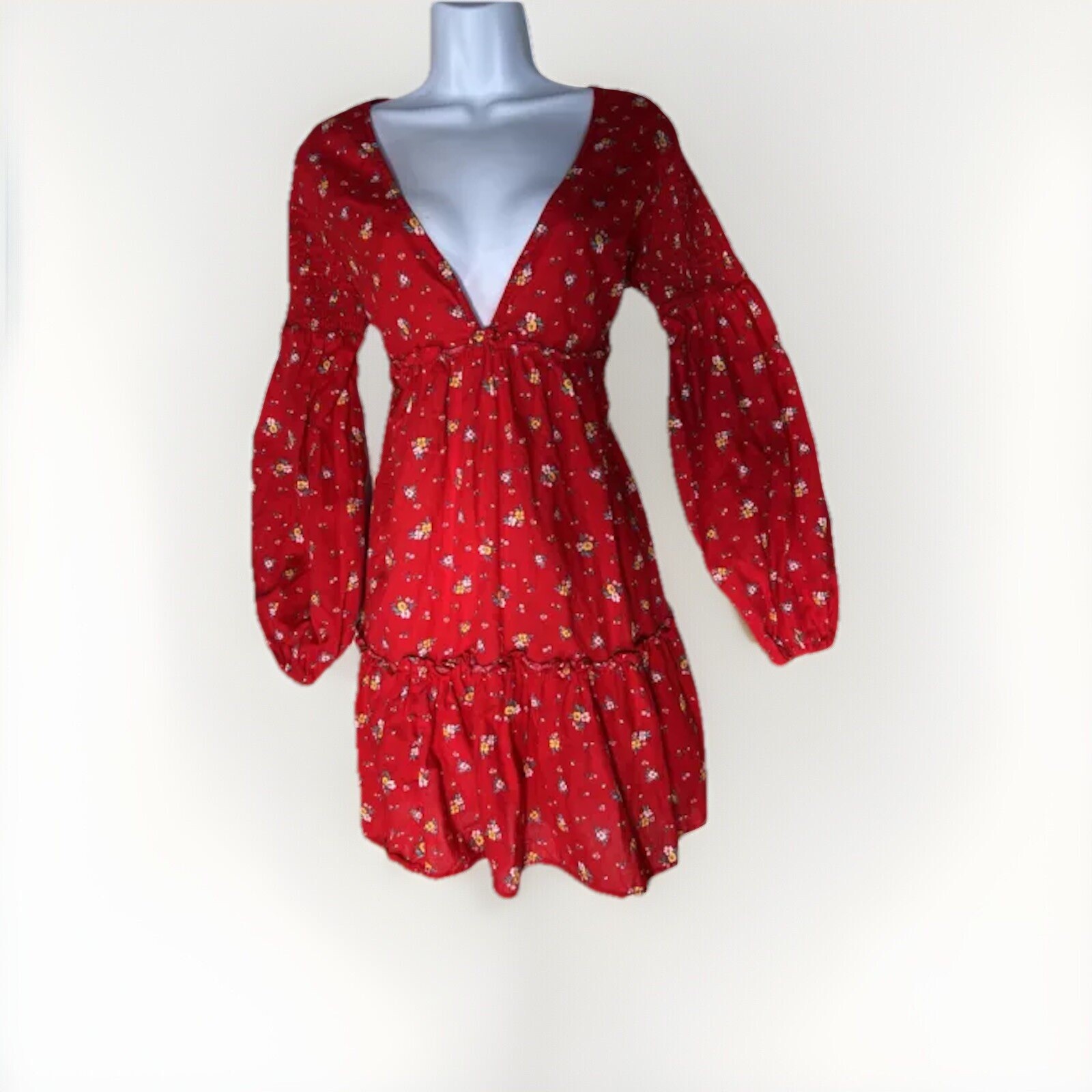 Retro 70s Red Prairie Mini dress Billabong X Wrangler Western VTG Cottage Boho