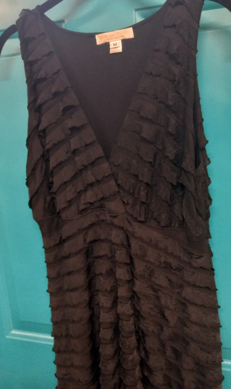 Vintage Santa Fe Designer Bucko Black Silk Ruffle Stretch M Dress