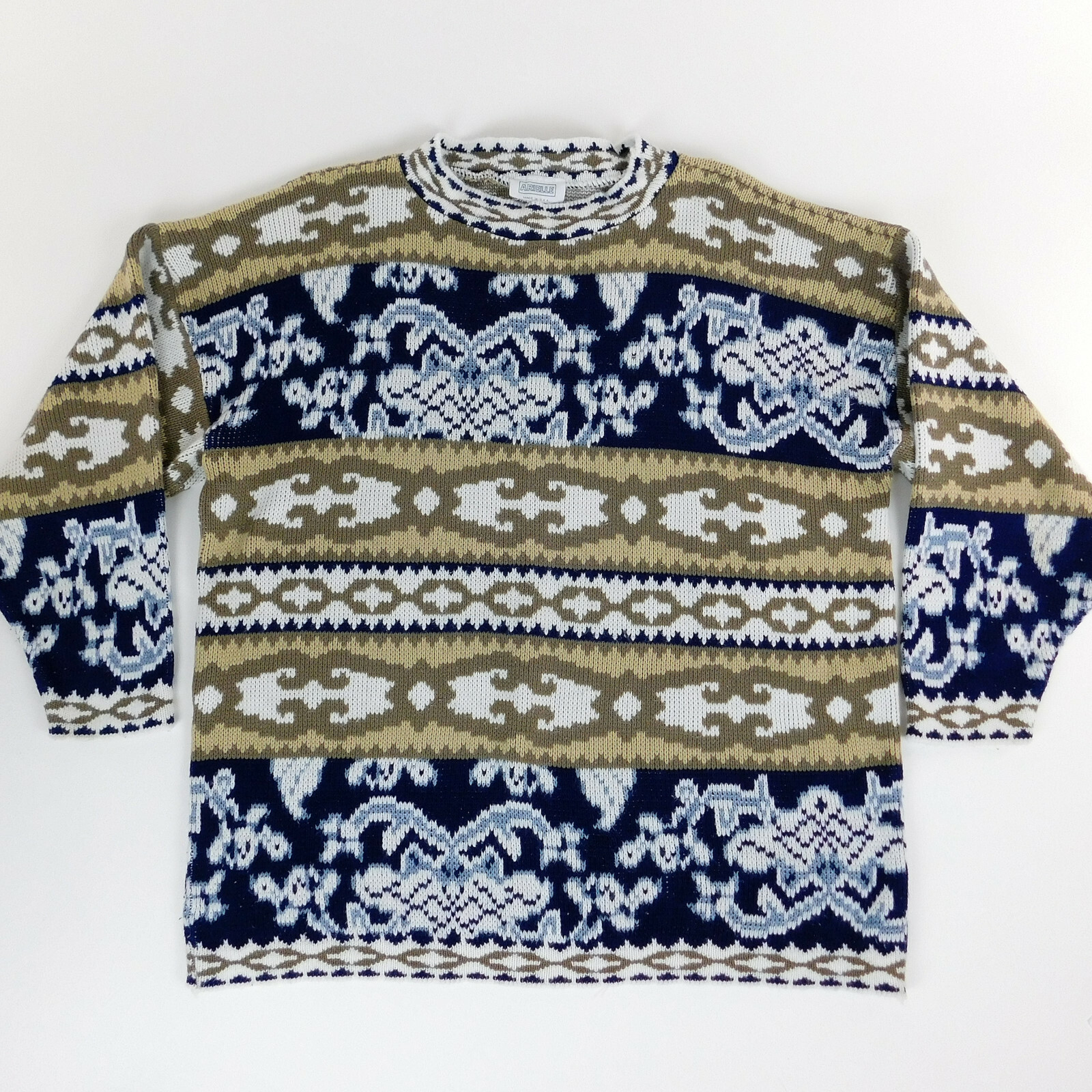 Arielle Vintage Womans Large Geometric Crew Neck Pullover Sweater USA Acrylic