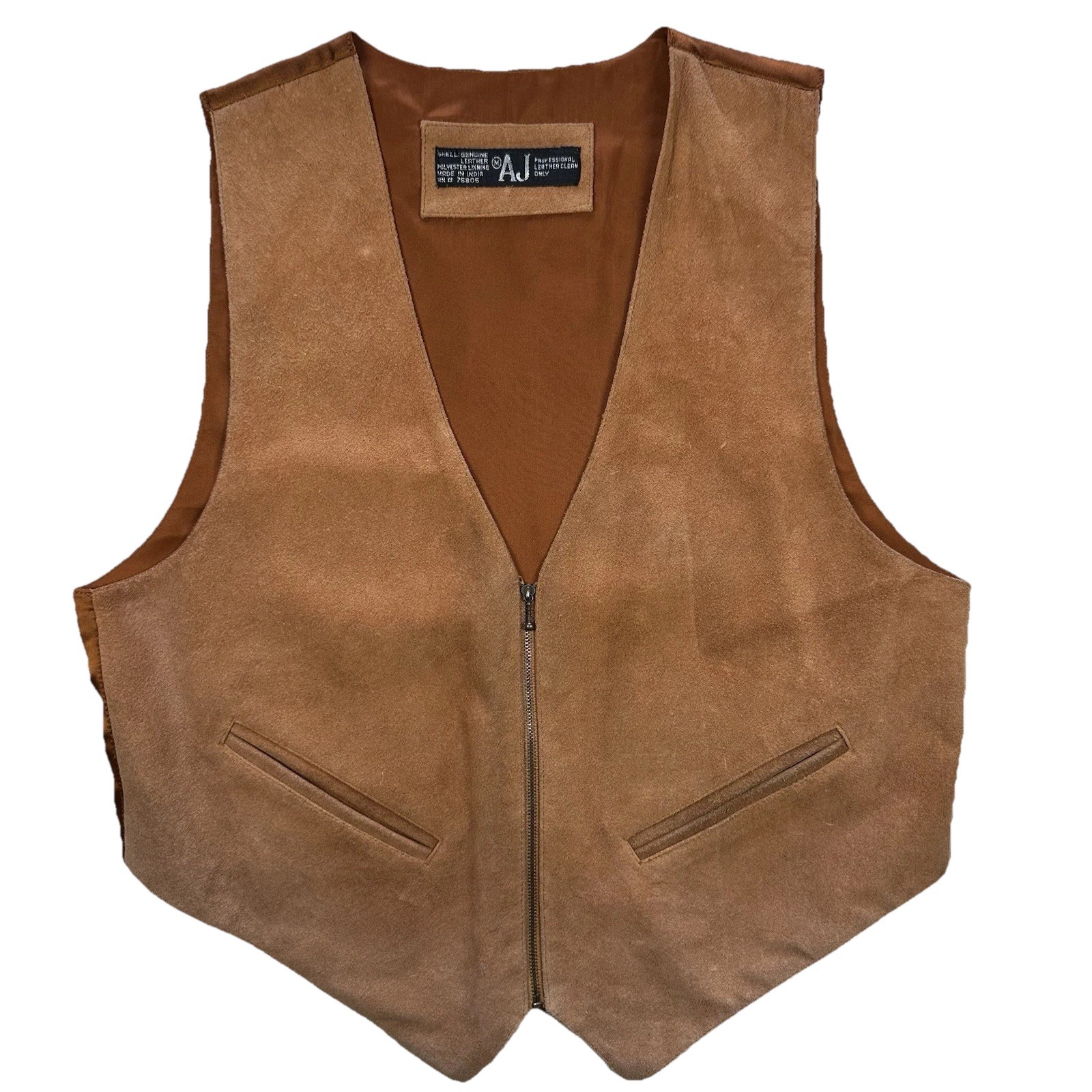Vintage AJ Genuine Suede Leather Vest Unisex Medium Brown Western Festival