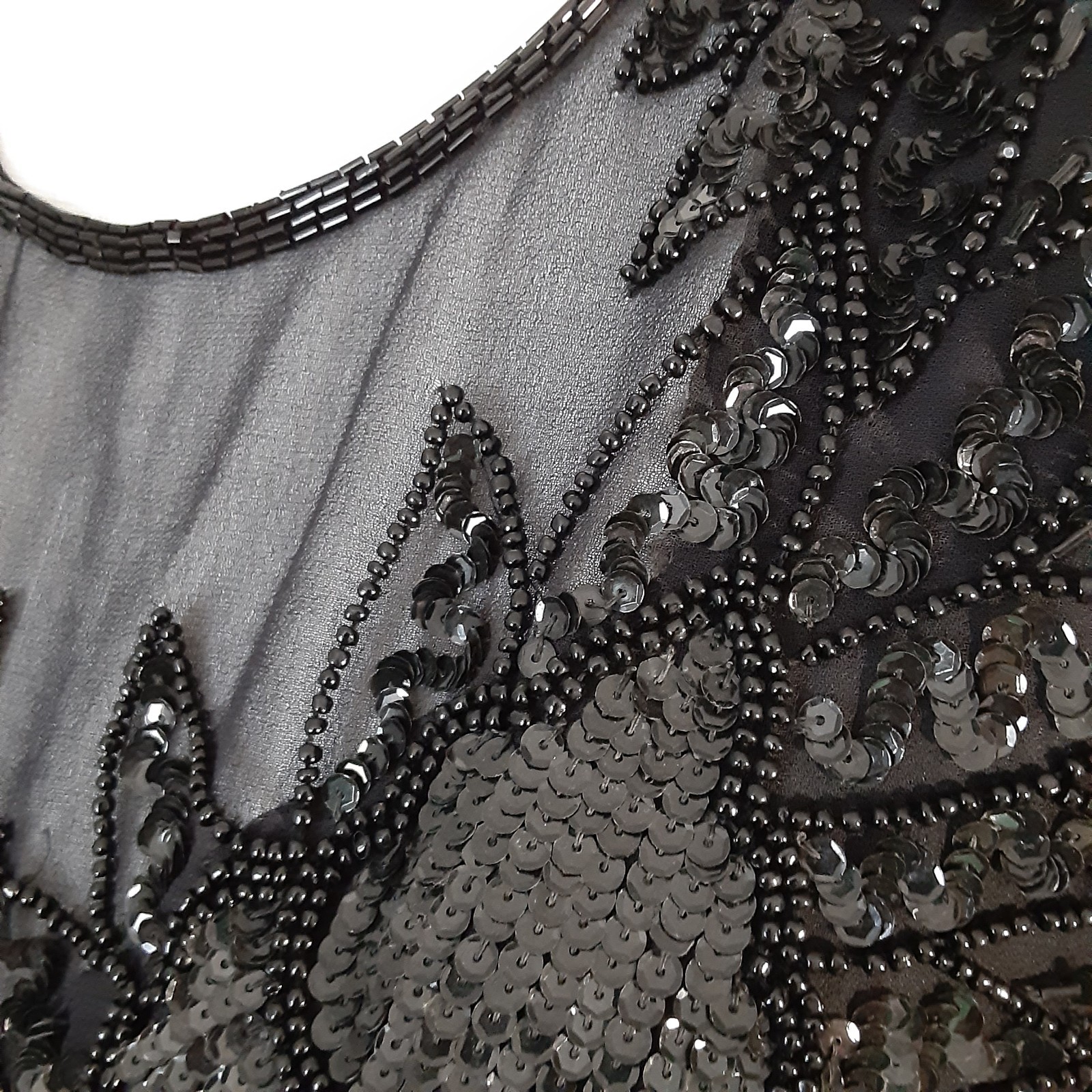 Laurence Kazar Black Beaded Formal V’ed Hem Top 1X (RUNS Small) New Vintage