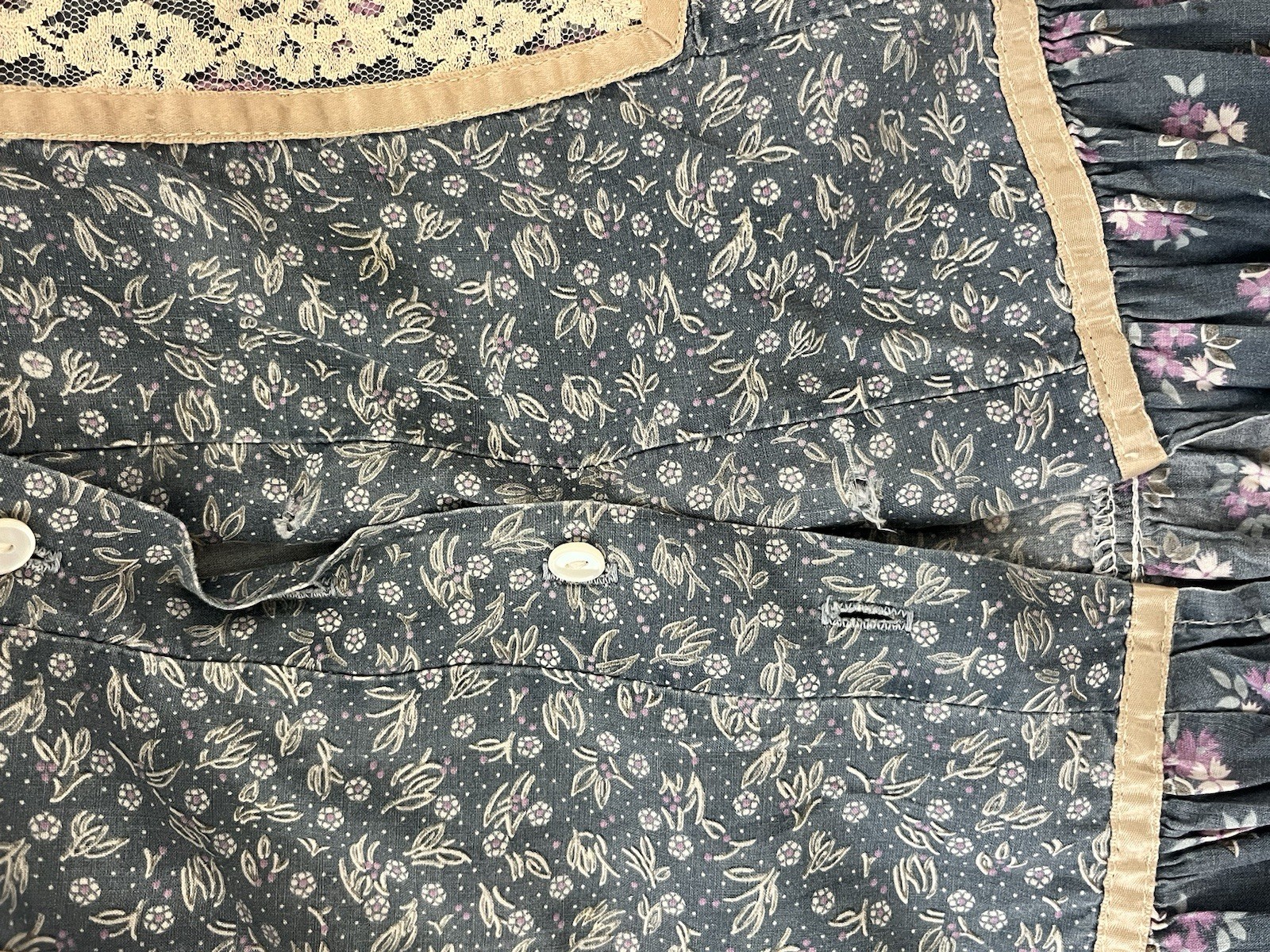 Jessica’s Gunnies VTG prairie skirt floral lace button Hippie boho Coachella XS