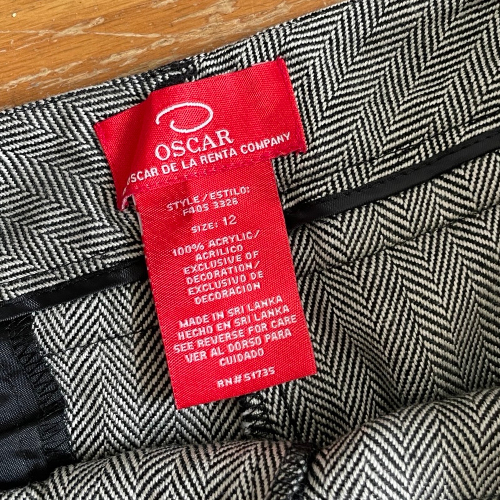 Vintage Herringbone Pants Size Large 33″ Waist 1990s Oscar de la Renta Trousers