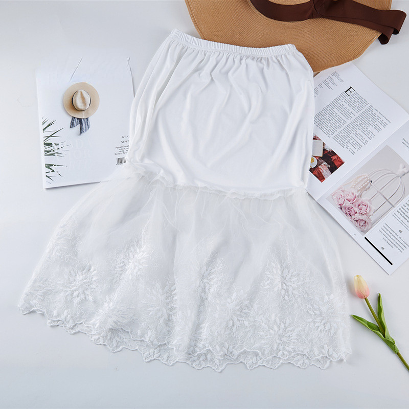 Women’s Lace Spliced Underskirt Half Brief Skirt One Line Elastic Waistband