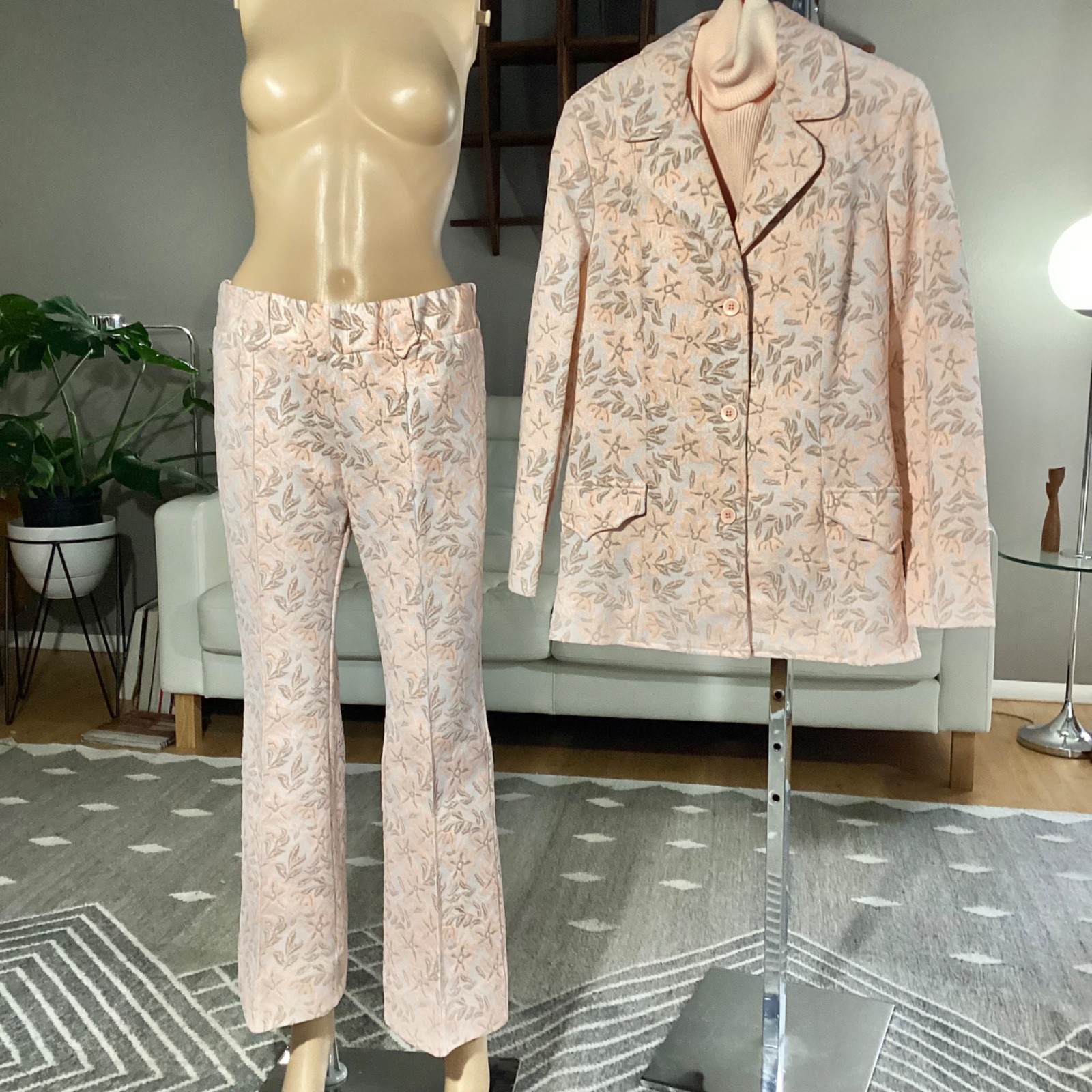 Vtg 1970’s PANHANDLE SLIM Western Pantsuit Flared PANTS+ JACKET + VEST Peach
