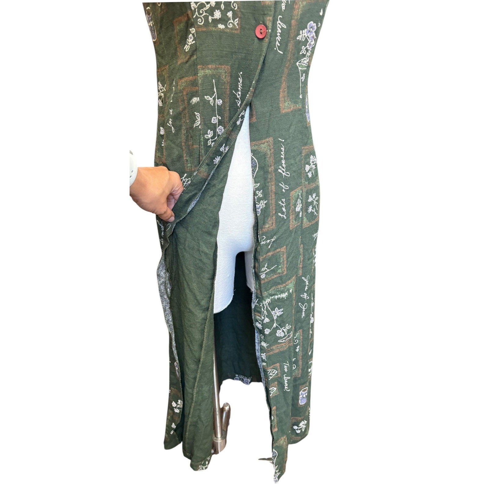 Vintage Olive Green Linen Blend Two Piece Dress Pants Set Cottagecore Chic 10