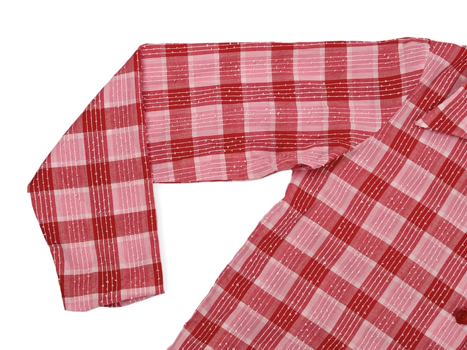 VINTAGE 50S RED PLAID SWISS DOT BLOUSE SIZE 14 NEW FASHION CREATION ROCKABILLY