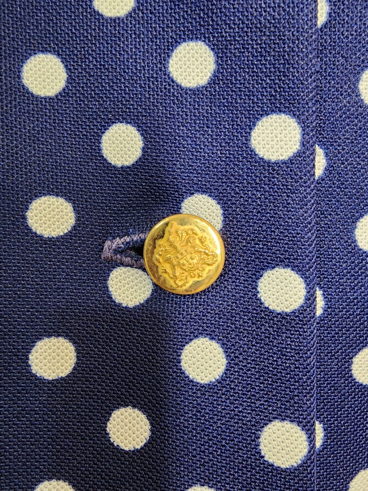 Sz Medium Bergdorf Goodman Blue Polka Dot Dress Polyester Gold Buttons