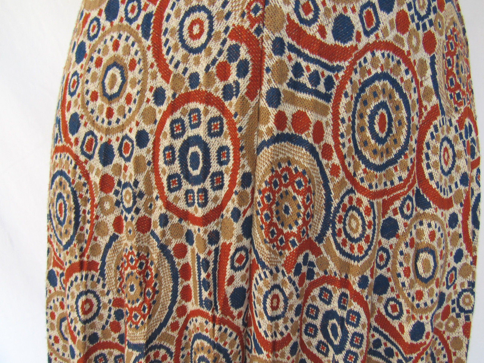 VITAGE 1960s MOD RT JRS. COTTON WOOL SKIRT CREAM BLUE COGNAC BRONXE TAN