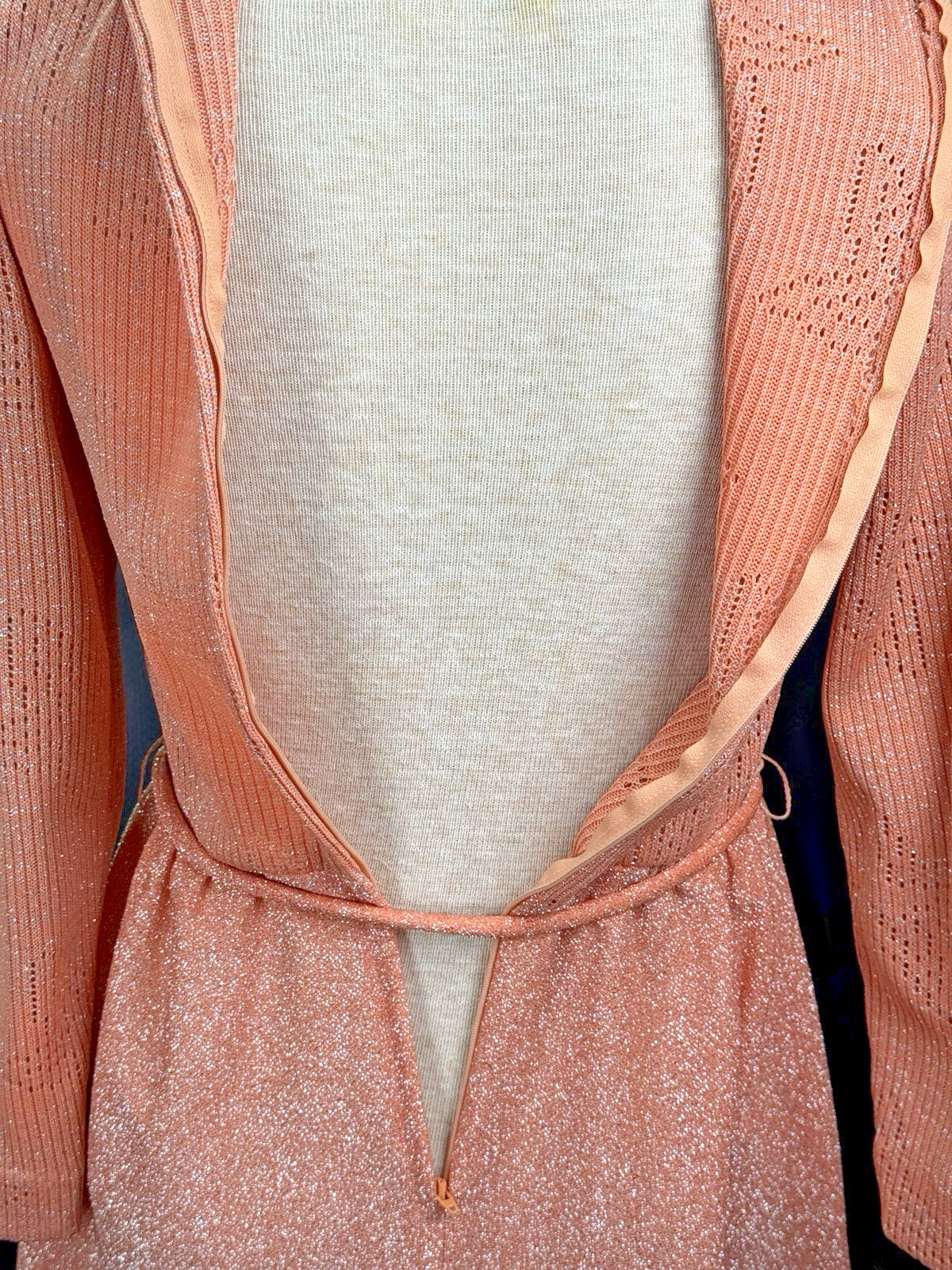 VTG 60s Bleeker Street Hostess SMALL Mod Dress Textured Poly Knit Sparkly w Belt