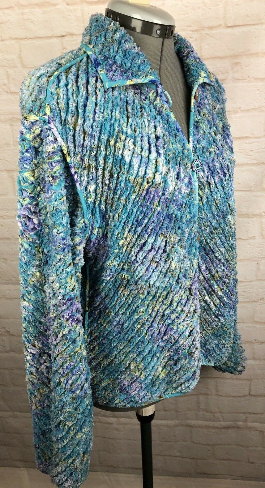 VTG Patchington Reversible Cardigan Sweater Medium Floral Teal Long Slv Sweater