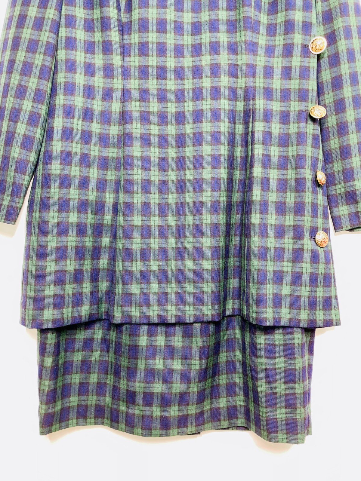 Santa Fe Dress by Jim Tremblay Plaid Women’s Size 12 Gold Buttons Made in USA