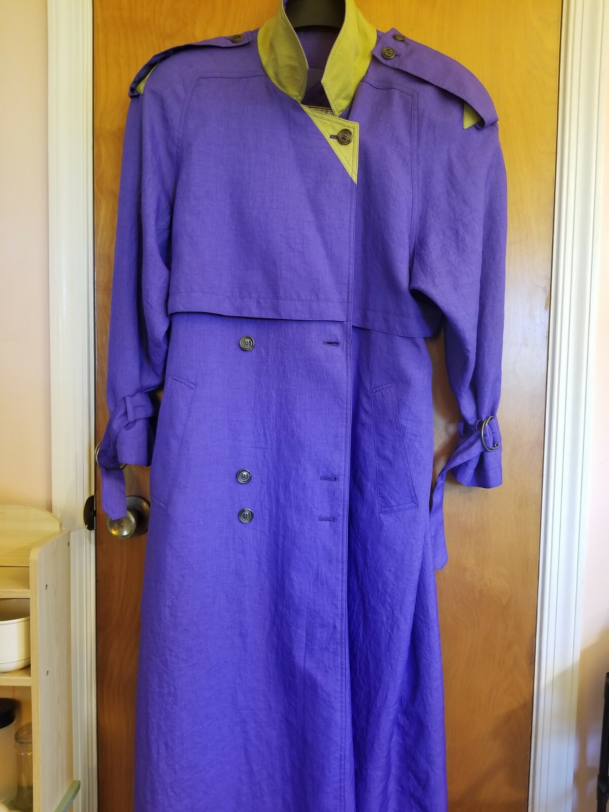 Vintage J. Gallery Trench Jacket Sz 11/12 Purple Chartreuse 80’s 90’s Y2K