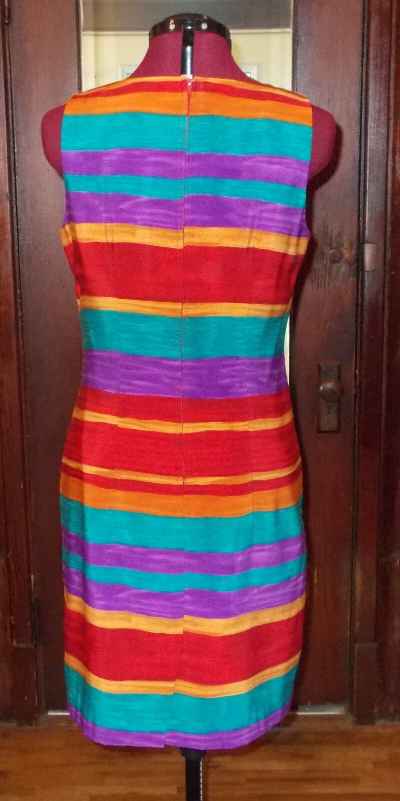 VTG 1990s Jessica Howard Multi-color Stripe Mini Dress Size Petite 10 USA ^