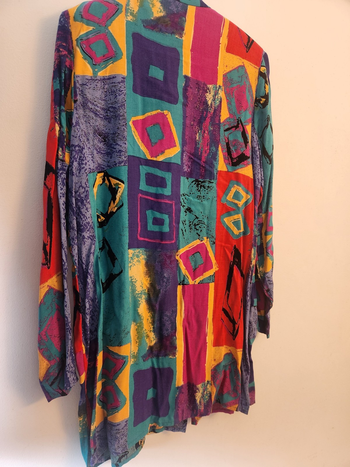 Vtg 90s Colorful Top Abstract Art To Wear Blouse Shirt Quirky Maximalist Sz 8