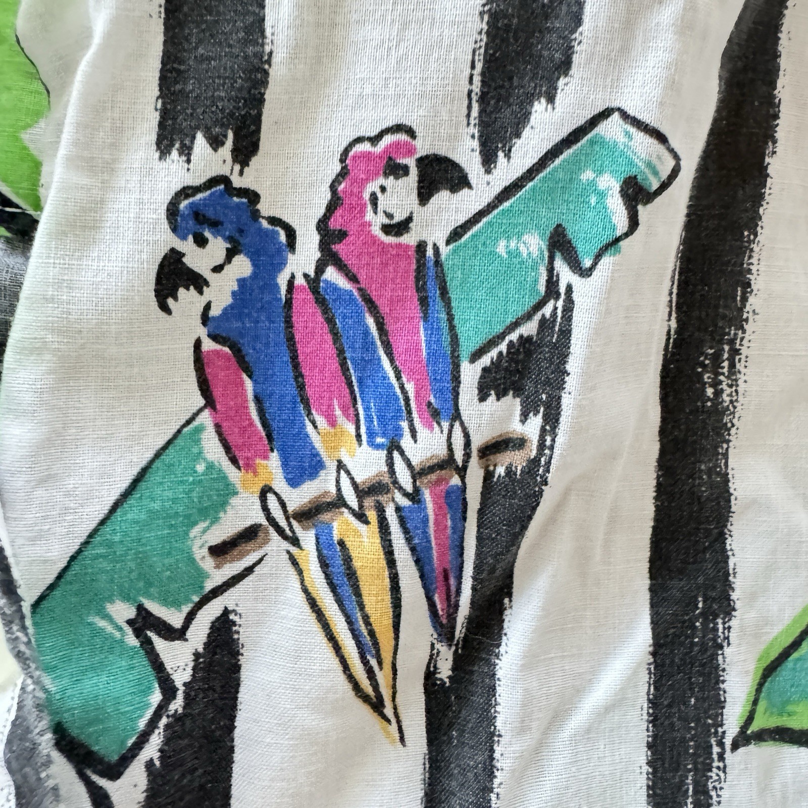 Vintage 80s Button Shirt Abstract Bright Colorful Art Tropical Animal Sz L Beach