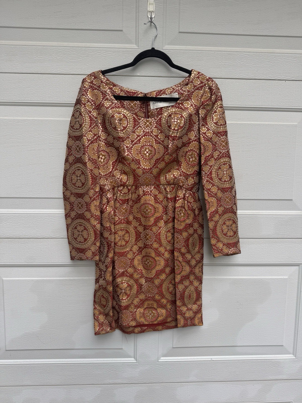1960s Vintage Adele Simpson Red Orange Metallic Dress