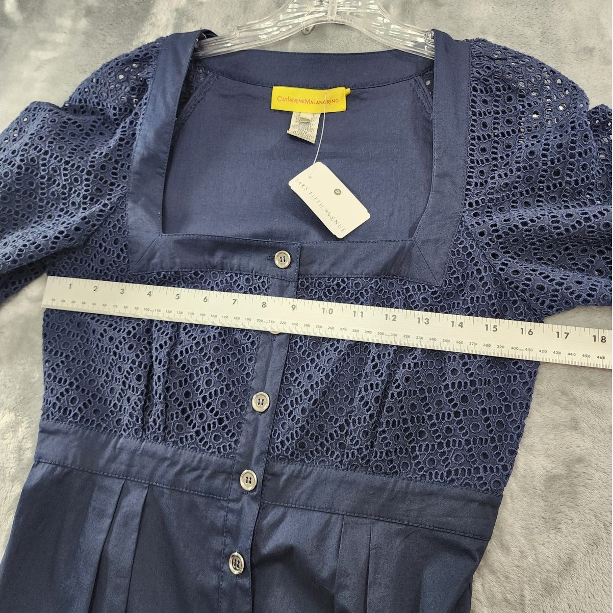 NEW Vintage Catherine Malandrino Dress Womens 6 Blue Square Neck Puff Sleeve