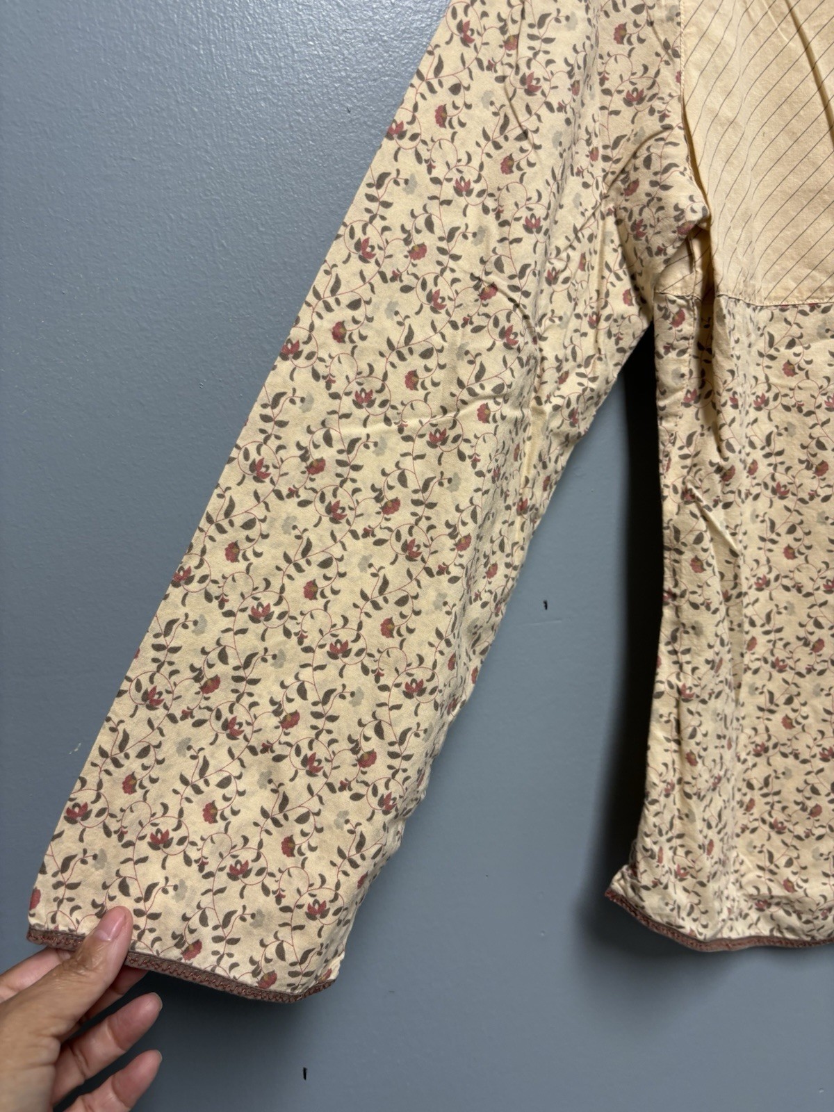 J Jill Patchwork Cottagecore Button Up Blouse Sz M Chic Boho Mixed Pattern
