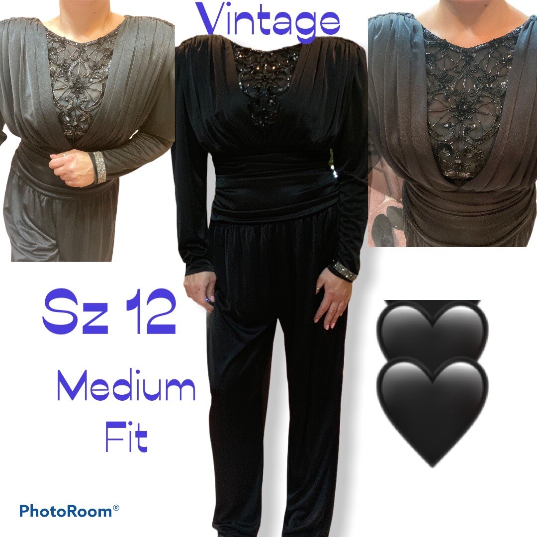 vintage 70/80’s Black Beaded womens jumpsuit