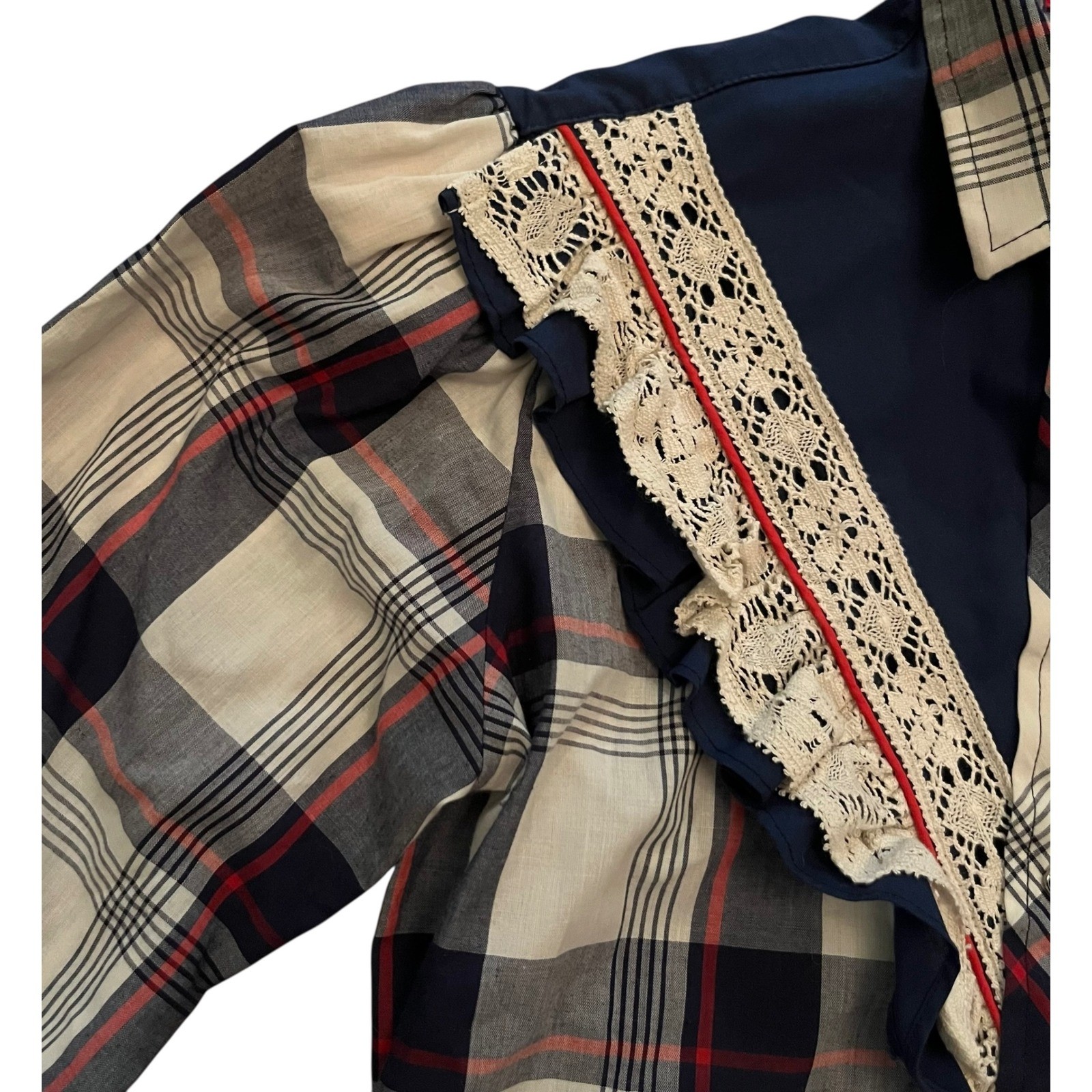 Kenny Rogers Western Collection Karman Plaid Lace Trim Pearl Snap Shirt Vintage