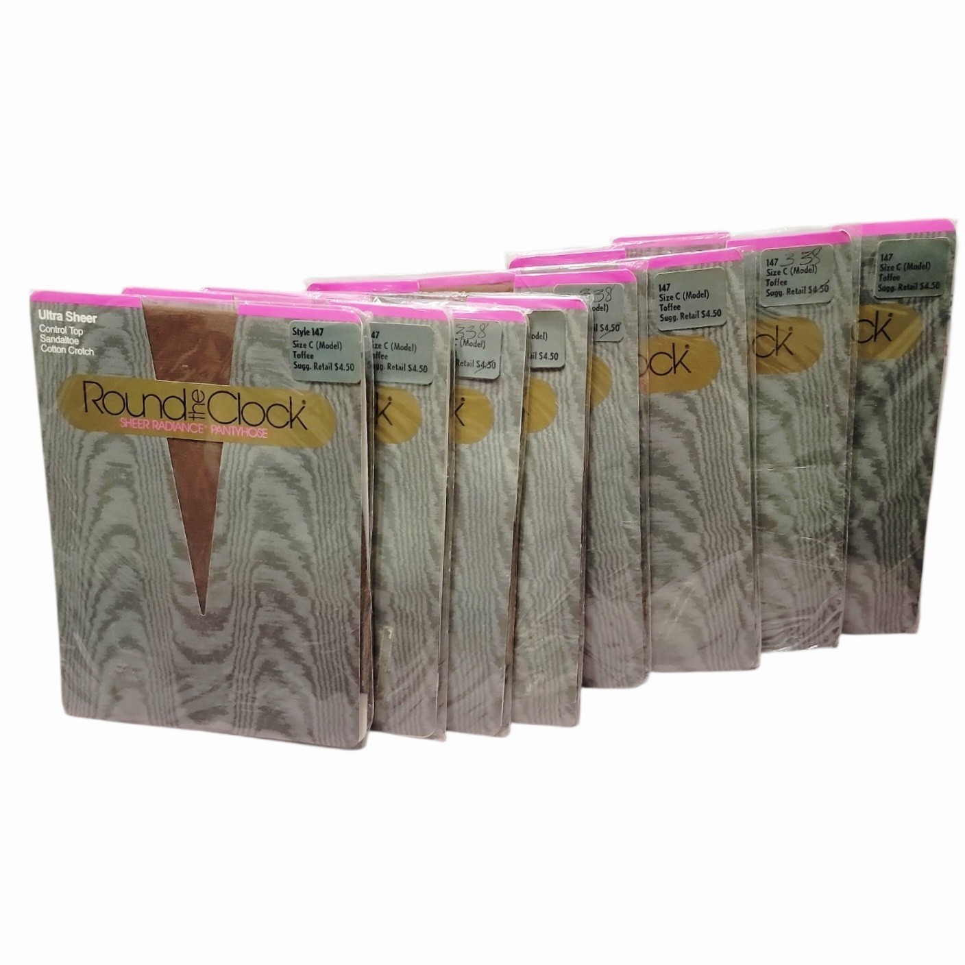 8 VTG Round The Clock Pantyhose Style 147 Size C Toffee Control Top NOS USA