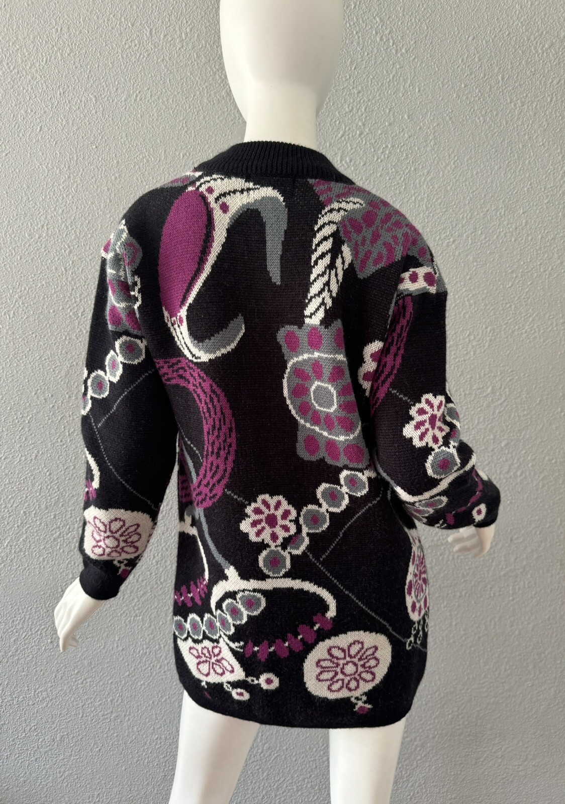 Vintage 80s Black Wool Funky CERVELLE Crew Tunic Sweater Top S