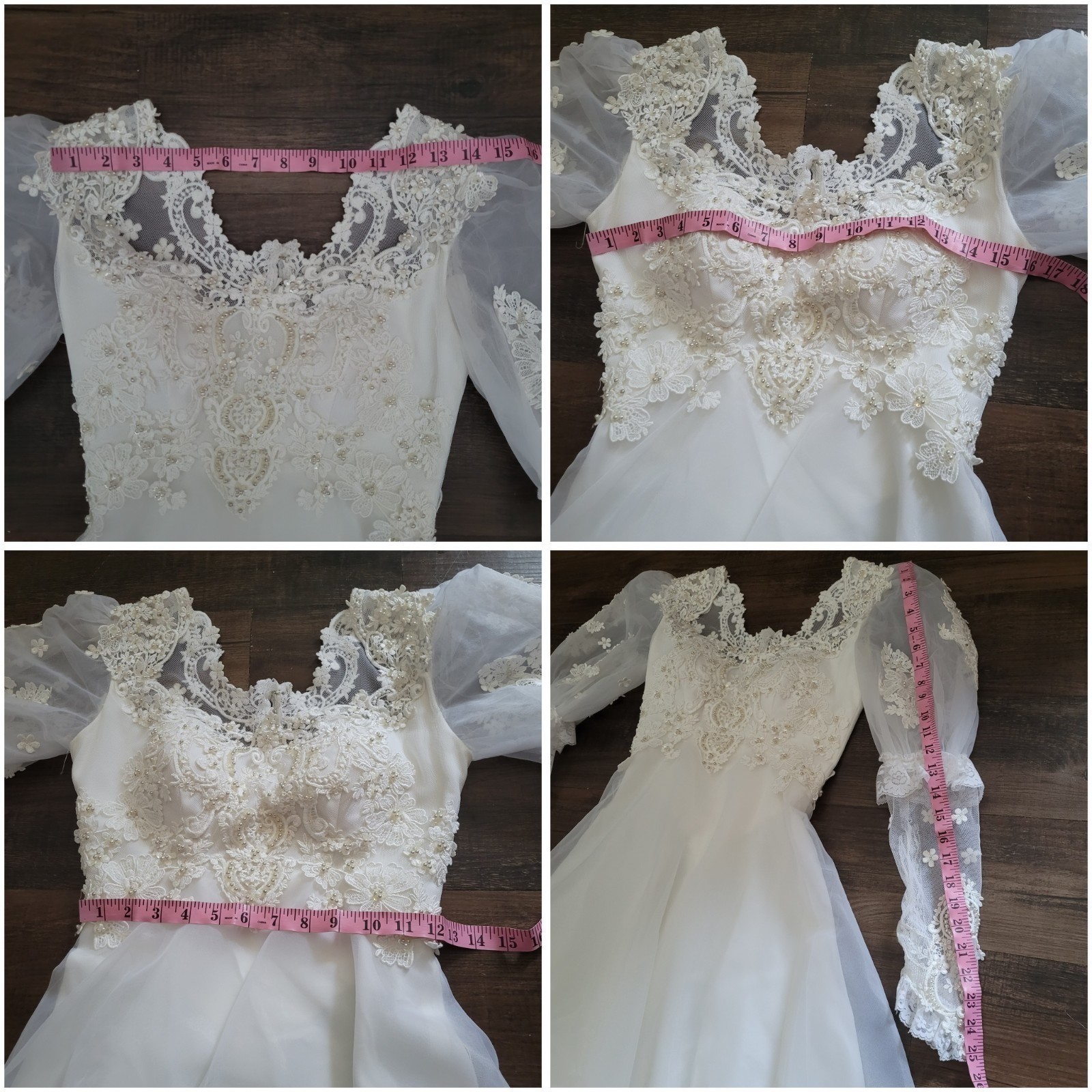 Vintage Eve Of Milady Wedding Dress Matching Veil Sz XXS 2XS Lace Floral Beaded