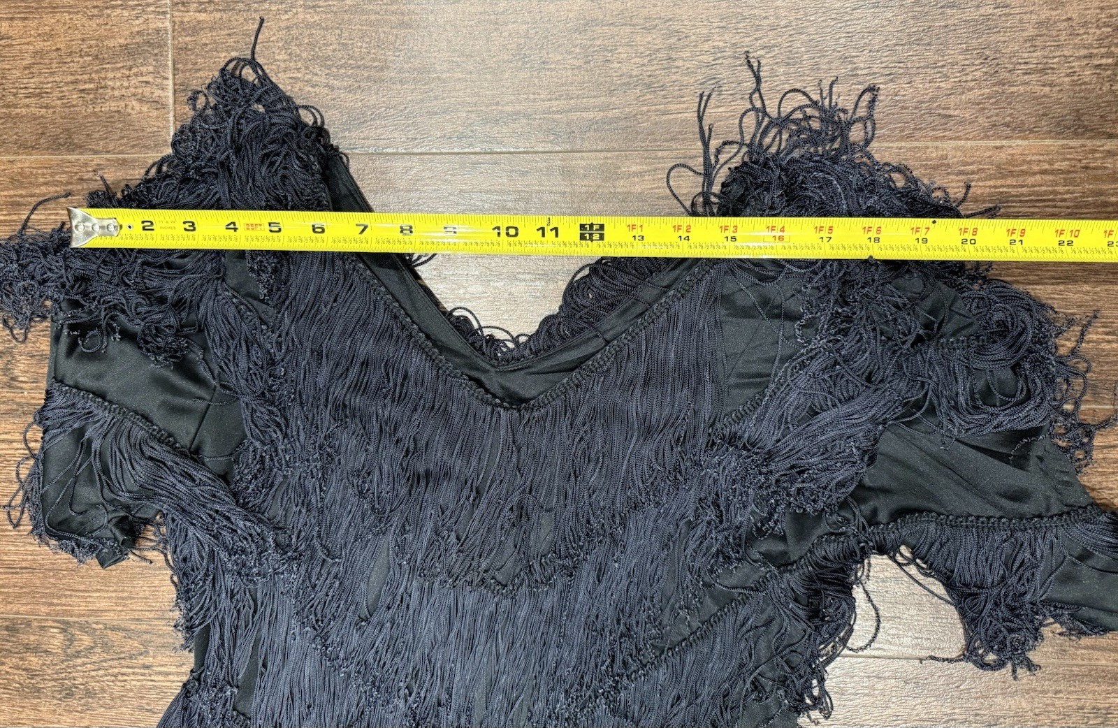 Vintage 1980s Mister Jay Fashions Black Fringe Flapper Cocktail Dress Size 8
