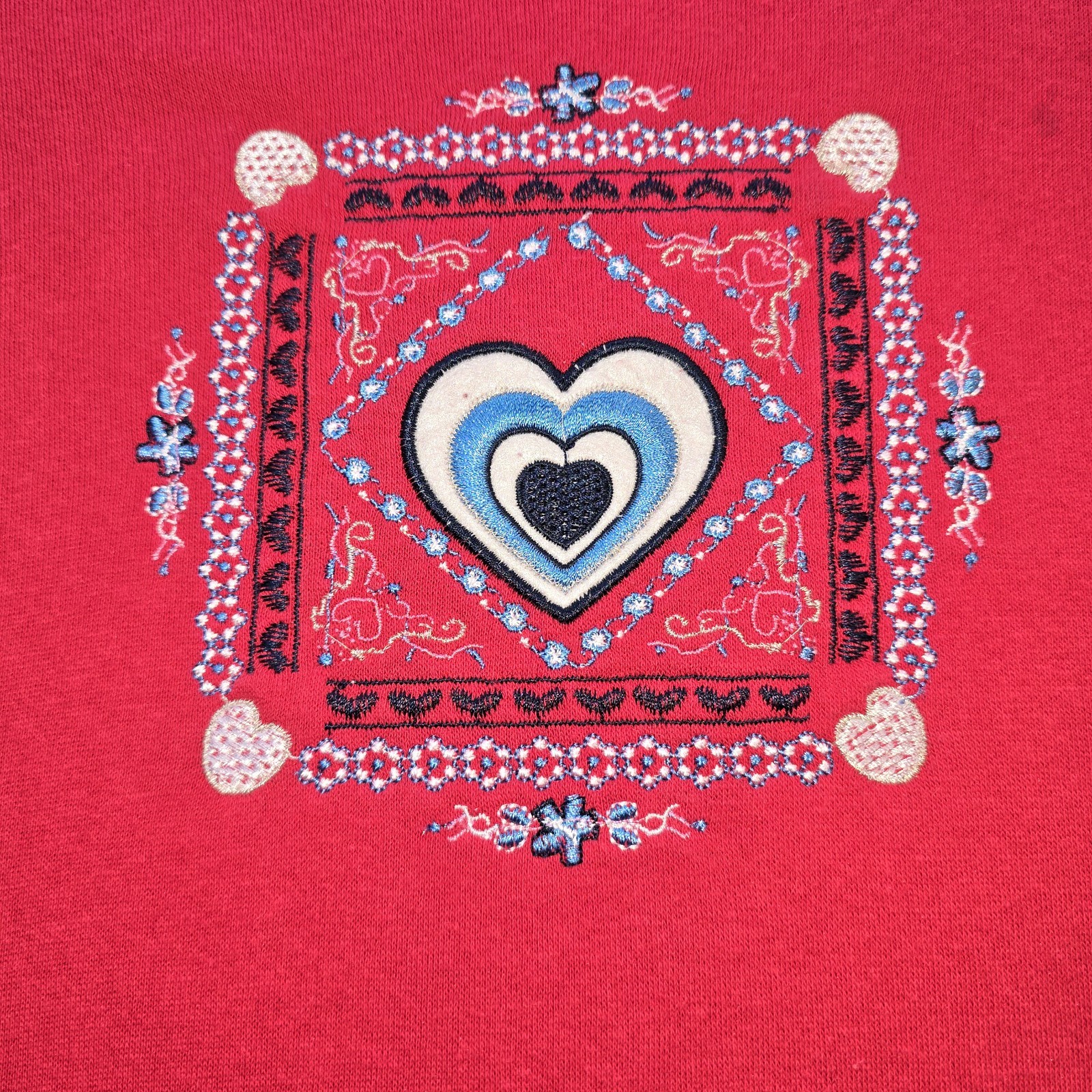 Vintage 90s Comfort Corner Double Collar Sweatshirt Embroidered Heart Red Large