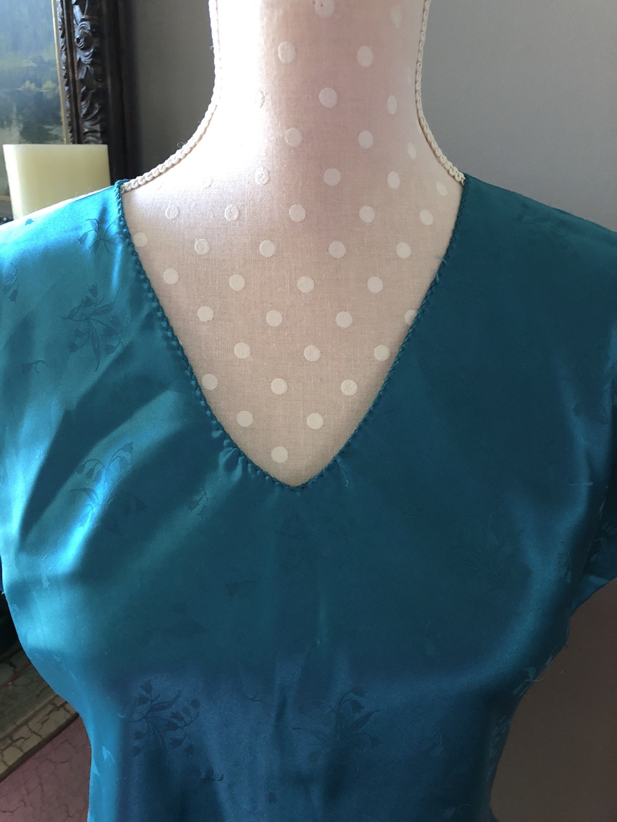 Vtg Llise Steven’s Satin Nightgown Nightshirt Turquoise Women’s Small