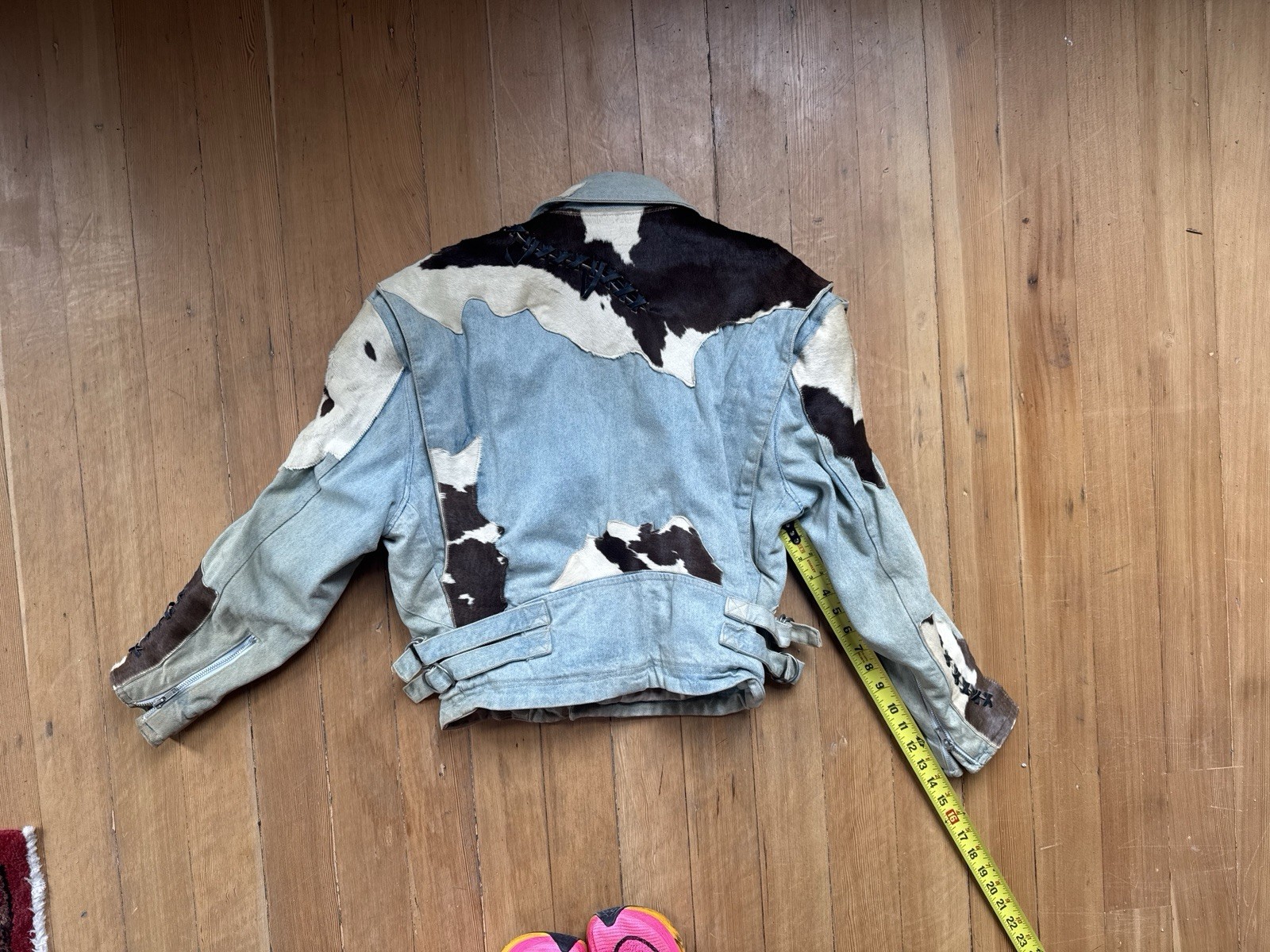 vintage Jeff Hamilton distressed denim and cowhide leather zip-up bomber