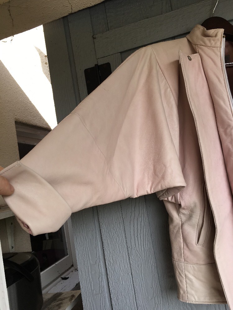 Vtg 80s REAL LEATHER Liz Roberts Natural Comfort Cropped Batwing Jacket Coat L