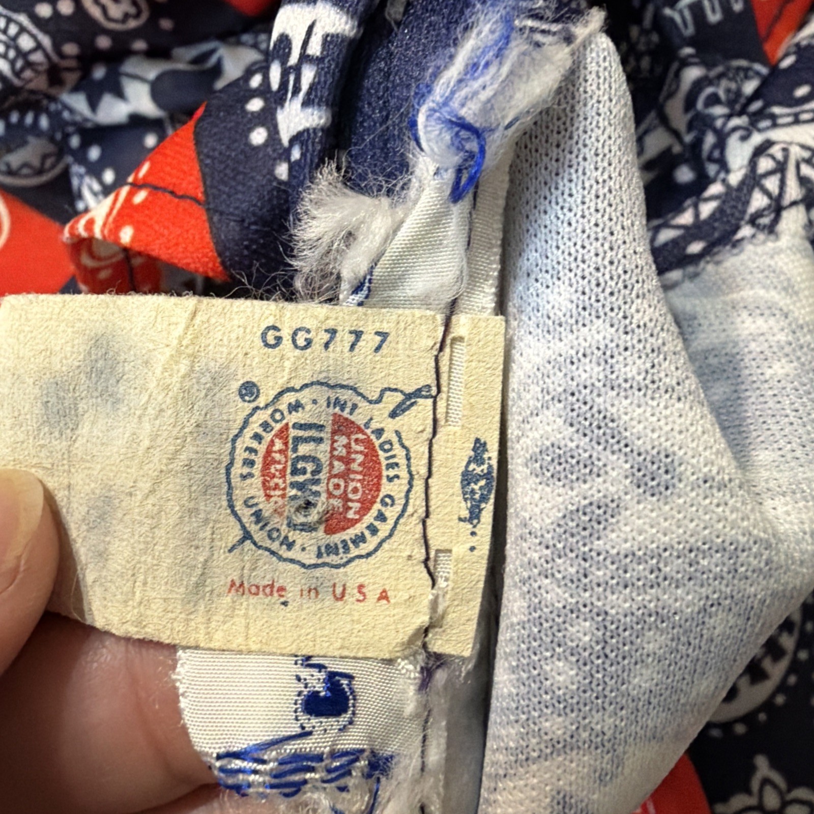 Gay Gibson Vintage Red & Blue Bandana Patchwork Print Maxi Dress Union made USA