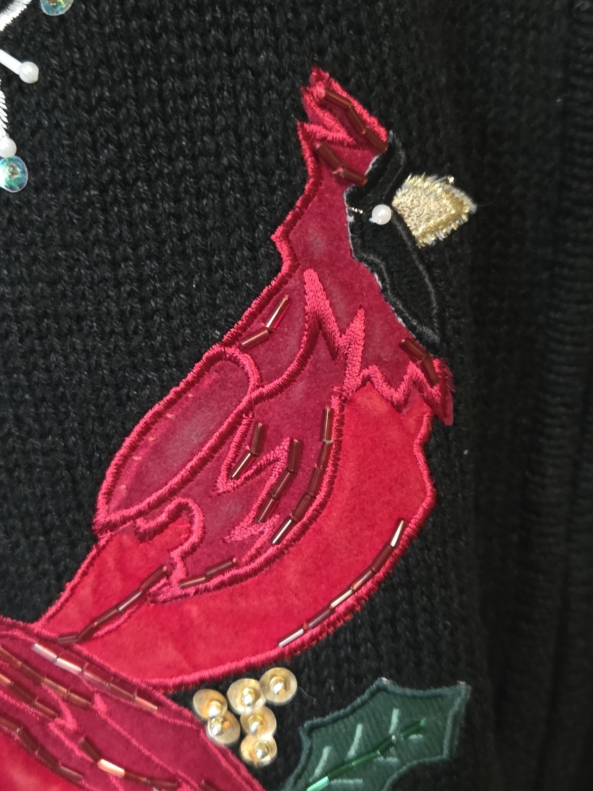 Vtg Tiara Int’l Christmas Zip Cardigan Sweater M Cardinal Snowflake Sequin Beads