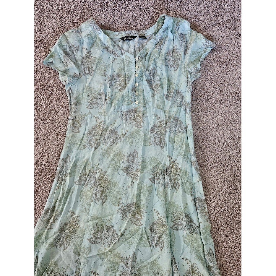 Eddie Bauer Vintage Floral Maxi Dress Women Large Cottagecore Green Blue Boho