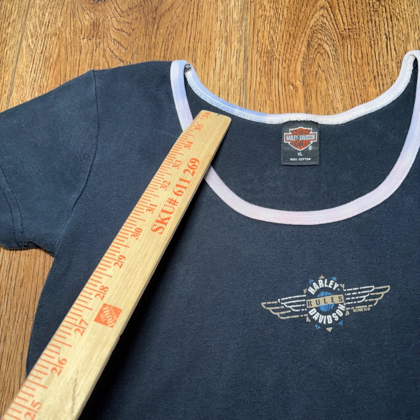 VTG 1995 Harley Davidson Rules Womens XL Baby Tee Houston TX Ringer Shirt USA